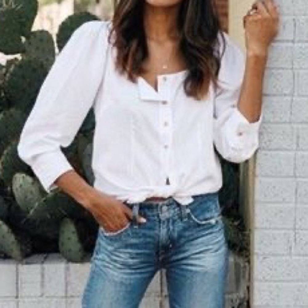 Maeve Anthropologie Solange Linen Puff Sleeve Top